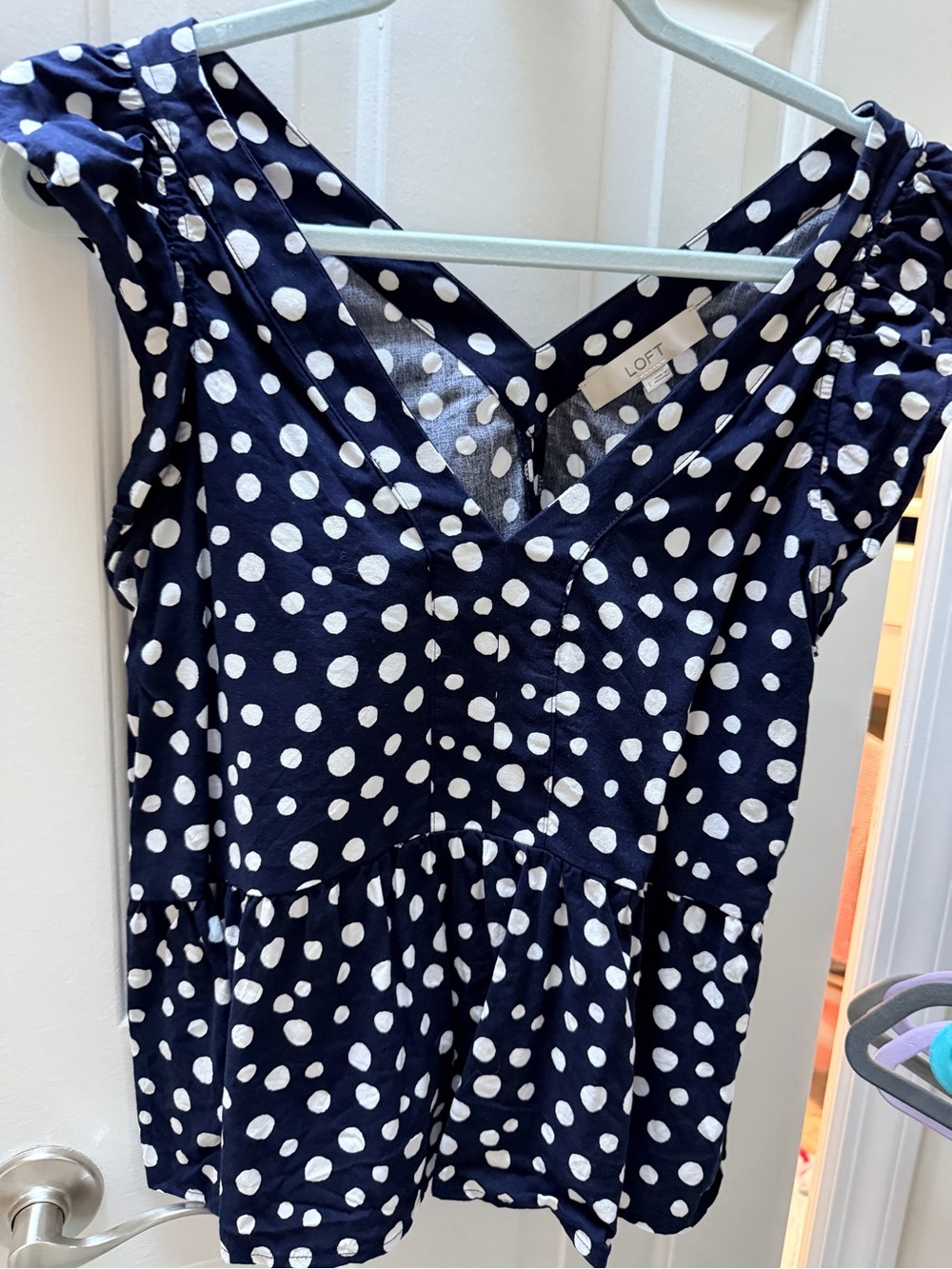 LOFT Navy Polka Dot Peplum Dress